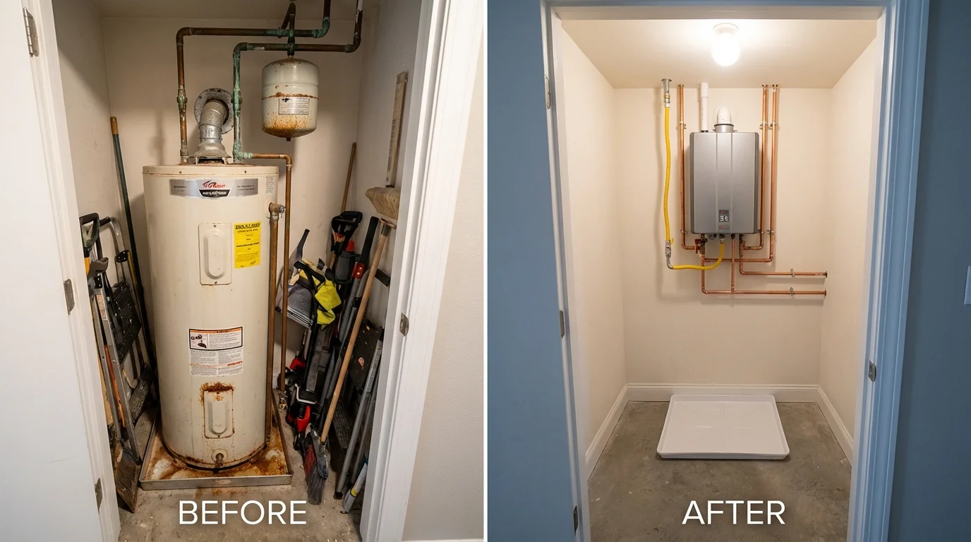 Tank water heater versus wall-mounted tankless unit comparison for Gibsonton, FL homeowners