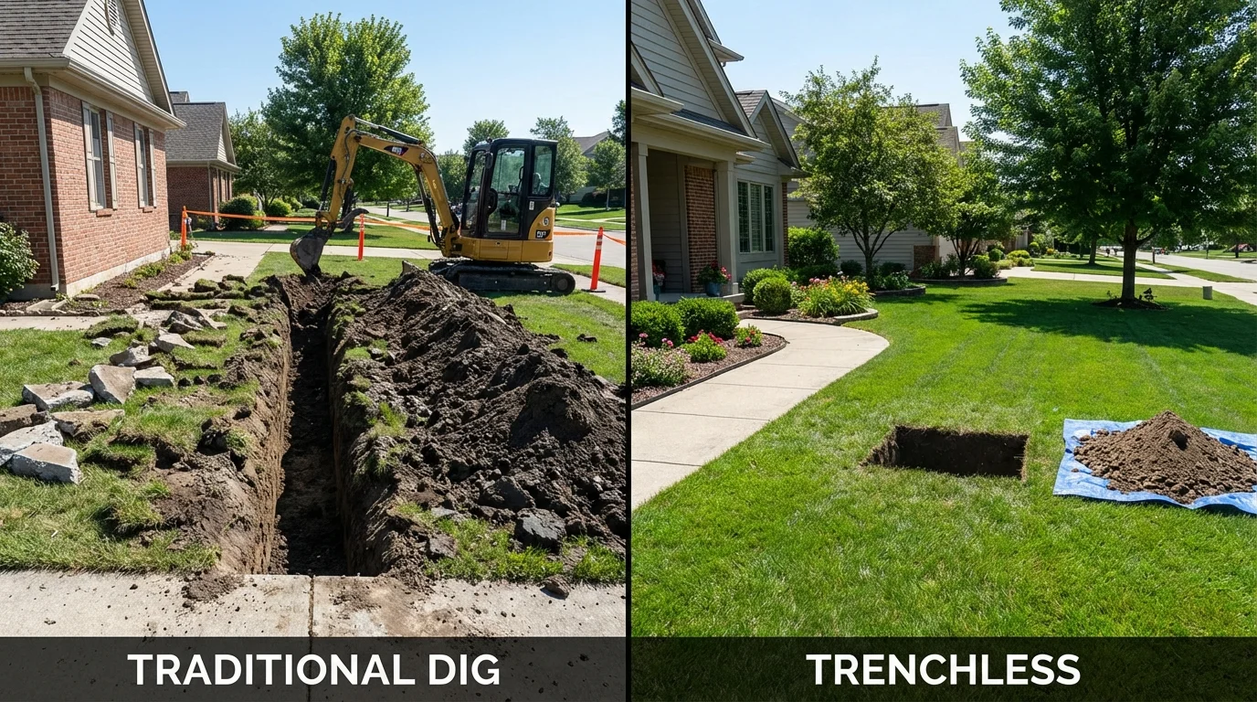 Trenchless sewer repair with minimal yard damage versus traditional excavation in Gibsonton, FL